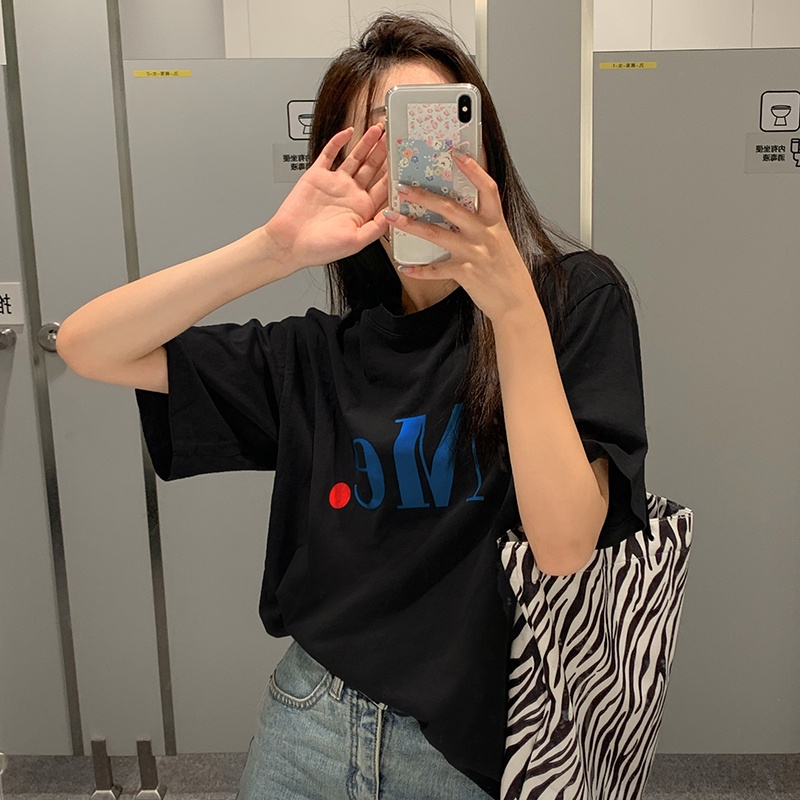 NZN Áo Thun Tay Ngắn Dáng Rộng In Họa Tiết monogram Tương Phản Thời Trang Mùa Hè Mới Cho Nữ