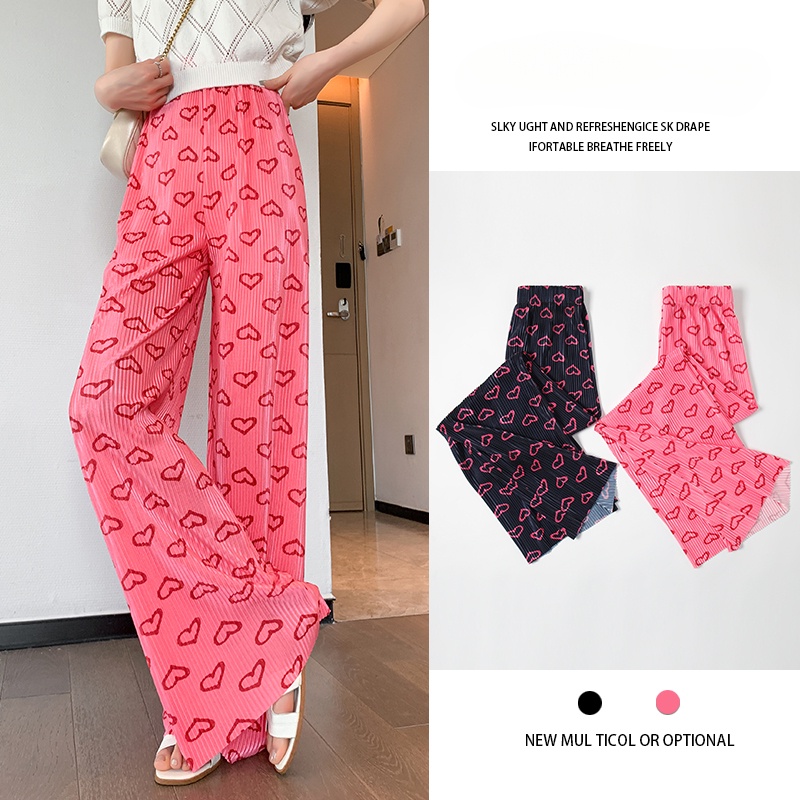 Quần Dài Nữ Ống Rộng Lưng Cao Màu Hồng Thời Trang