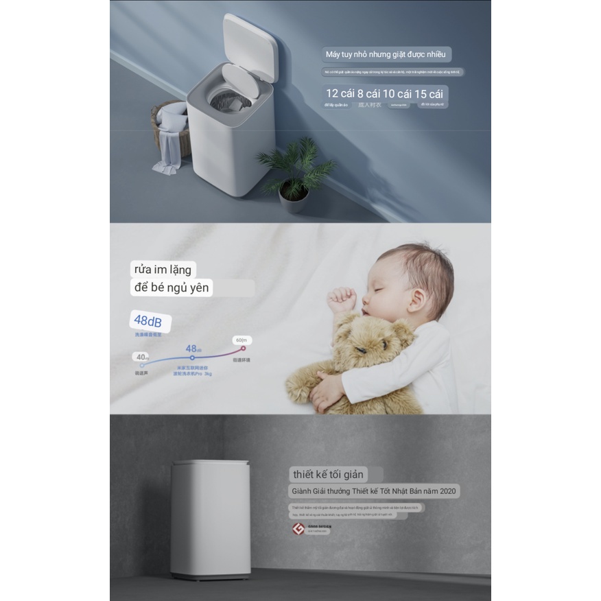 Máy giặt khử trùng thông minh mini 3kg Xiaomi Mijia Pro XQB30MJ101 kết nối App thông minh độ ồn thấp