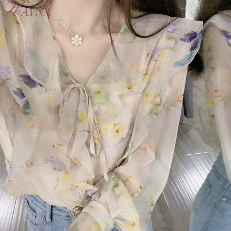 Áo Sơ Mi chiffon Dài Tay Chống Nắng In Họa Tiết Hoa Phong Cách Pháp Thời Trang Mùa Hè Cho Nữ