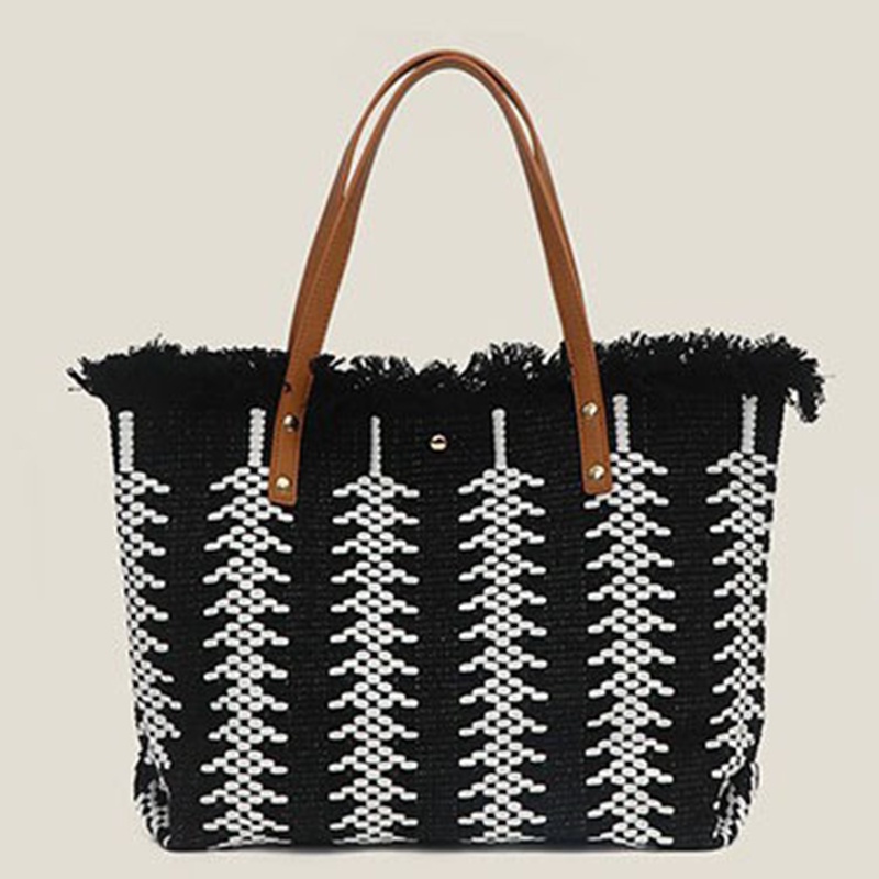 Túi tote Dệt Kim Đeo Vai Sức Chứa Lớn Phối Tua Rua Thời Trang Cho Nữ