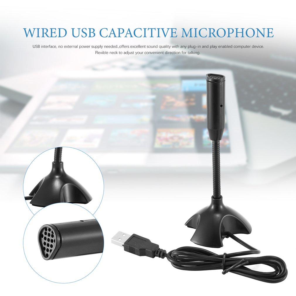 Dedicate Usb Capacitive Mini Microphone Stand For Pc Laptop Notebook Online Chat Recording Black Wired Device [Q/5]