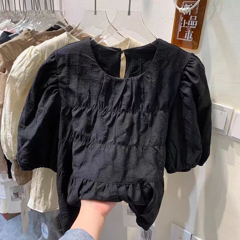 Áo Kiểu Tay Phồng Cổ Tròn Thời Trang Mùa Hè Pháp Cho Nữ