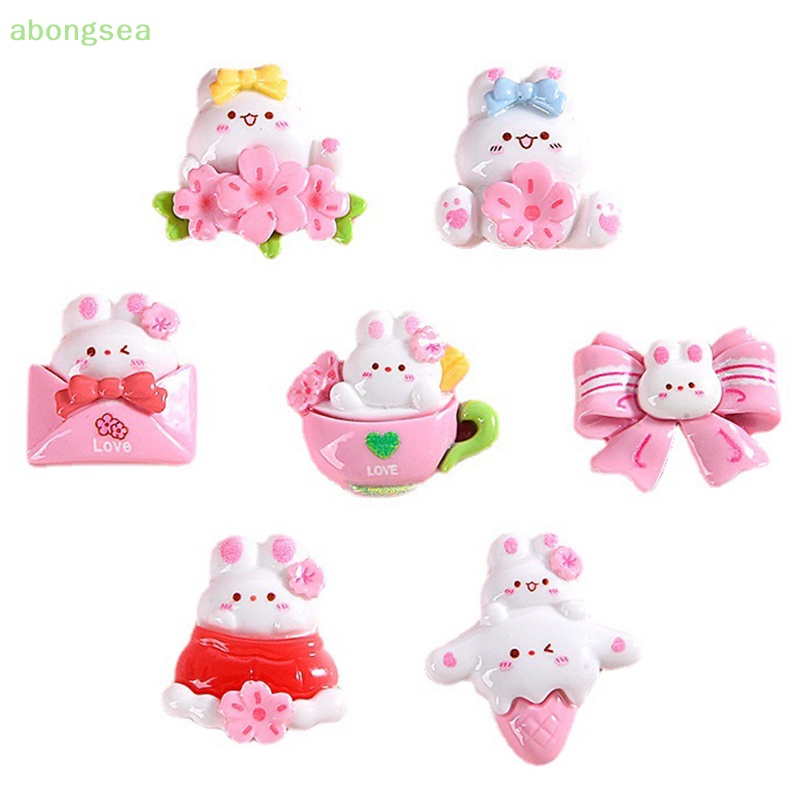 Set 10 Phụ Kiện Trang Trí Điện Thoại Hình Thỏ Và Hoa Mini Bằng Nhựa Resin DIY