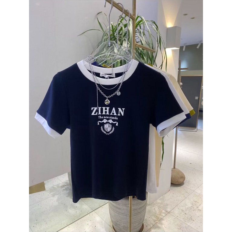 Áo Thun Cotton Nguyên Chất Tay Ngắn In Chữ Màu Sắc Tương Phản Thời Trang Mùa Hè 2023 Cho Nam Và Nữ