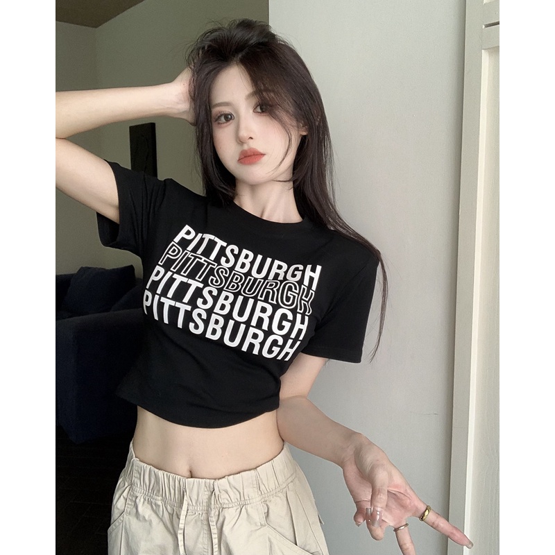 Áo Croptop Ngắn Tay In Chữ Phong Cách Thời Trang Cho Nữ