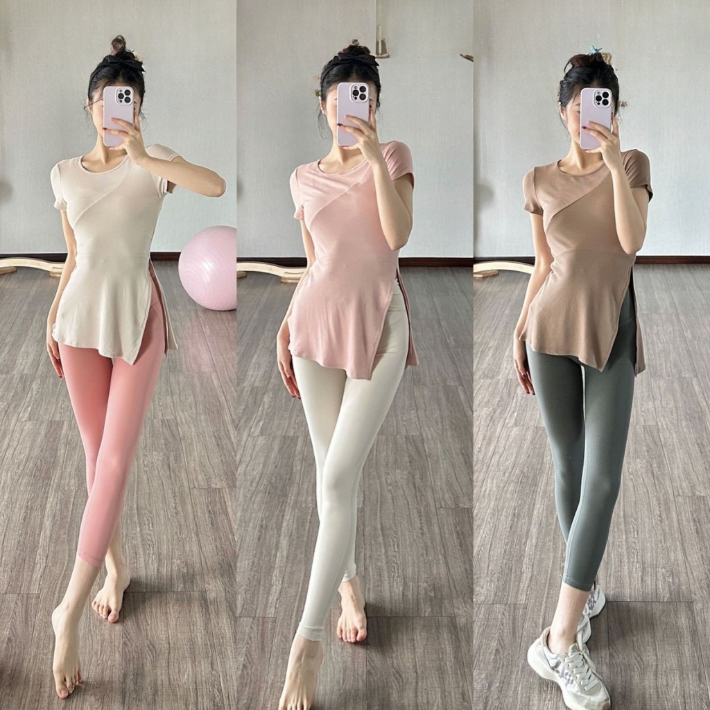 Áo Thun Thể Thao Tay Ngắn Dáng Ôm Viền Xẻ Tà Bên Hông Thời Trang Mùa Hè Giản Dị
