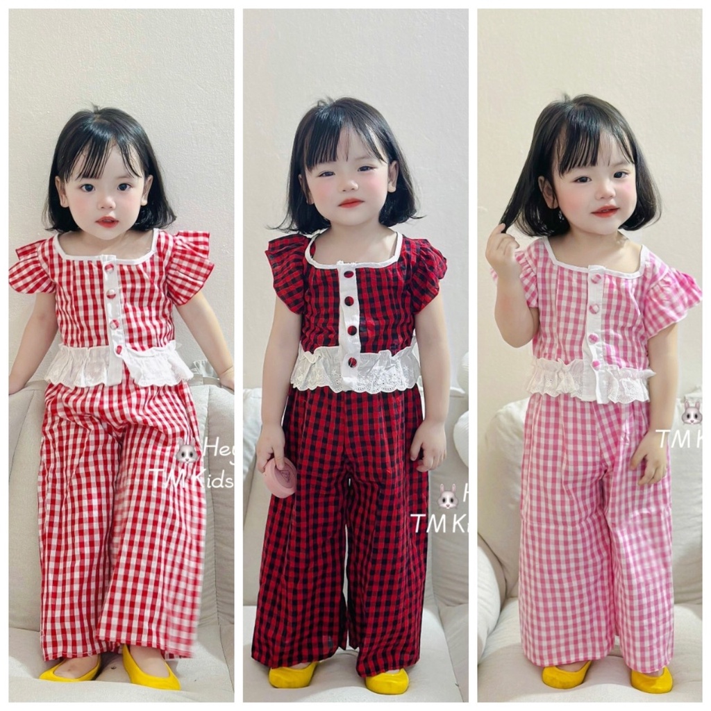 Bộ Quần Áo Croptop Kẻ Caro Sành Điệu Dành Cho Bé Gái 11-35kg
