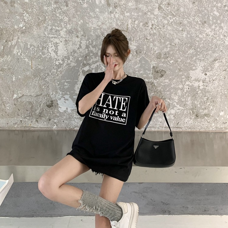 Áo Thun Nữ Ngắn Tay Cổ Tròn In Chữ Thời Trang