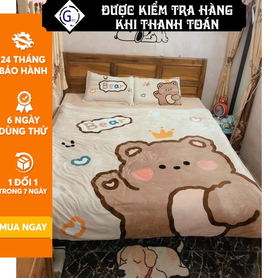 Bộ chăn ga gối nỉ nhung G01 cao cấp, họa tiết hoạt hình, dễ thương, xin xắn, phong cách Hàn Quốc