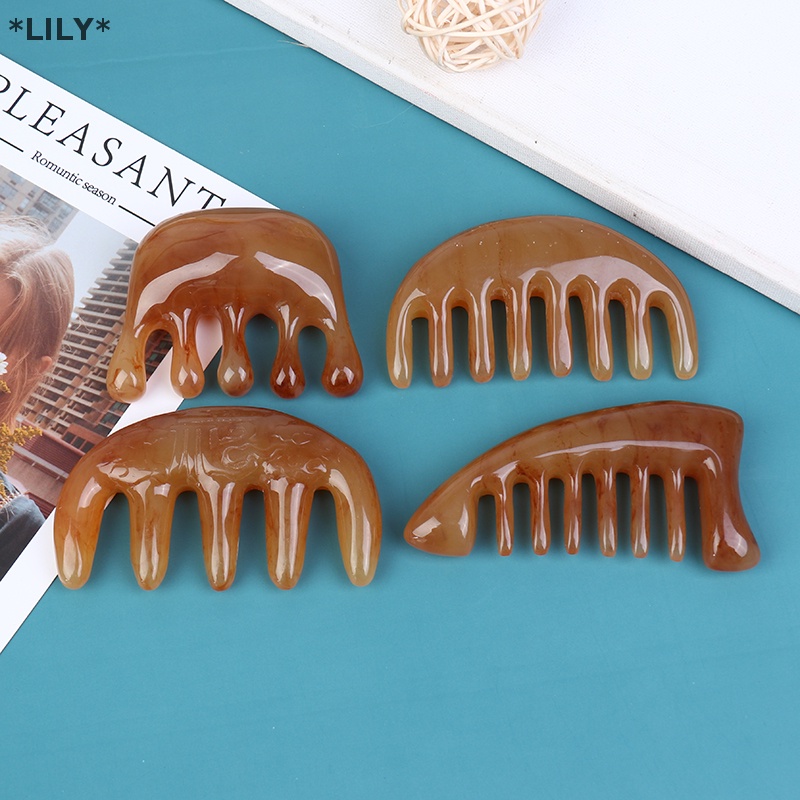 Lily 1 × tự nhiên OX sừng Túi lược rộng có răng lược spa massage bàn chải chăm sóc tóc công cụ uuu