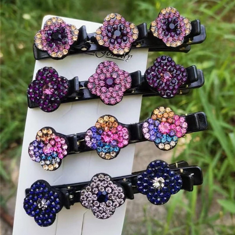 Set 4 Kẹp Tóc Mỏ Vịt Vải Satin Bện Hai Lớp Đính Đá Lấp Lánh Thời Trang