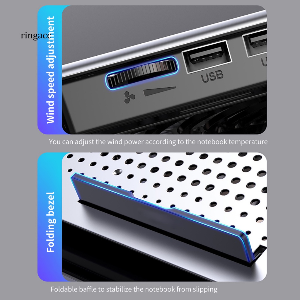 Quạt Tản Nhiệt RGA Hai Cổng USB Ít Tiếng Ồn Nhỏ Gọn Có Thể Điều Chỉnh Cho Máy Tính Xách Tay