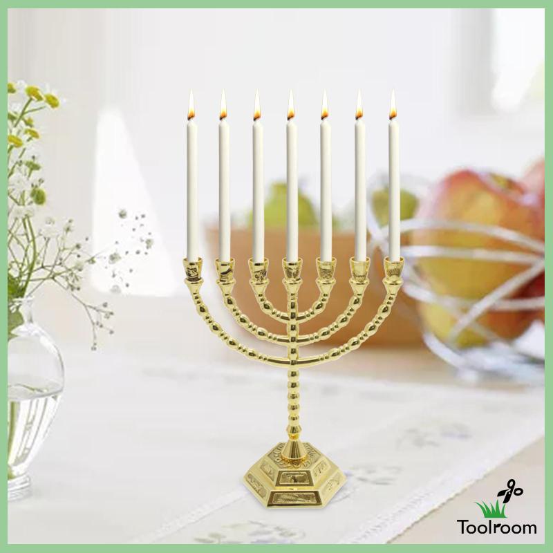 Giá Đỡ Nến Menorah 7 Nhánh 7.9 inch Bằng Kim Loại Truyền Thống