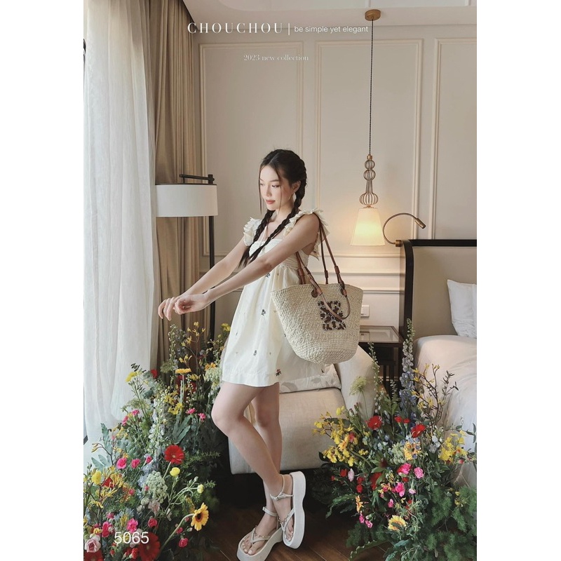 Váy - Đầm babydoll cup ngực dây chéo cánh tiên hoa nhí chất liệu đũi xước 2 lớp Chouchou