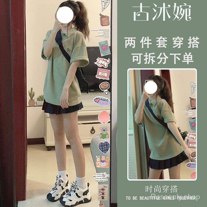 Set Áo Thun polo Ngắn Tay Và Chân Váy Xếp Ly Phong Cách Mùa Hè Hợp Thời Trang Cho Nữ