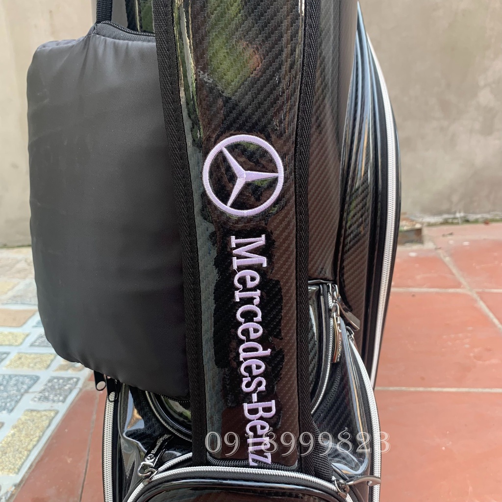 Túi đựng gậy chơi golf Mercedes chất liệu da bóng chống nước chống xước có bánh xe, cover cứng đi máy bay