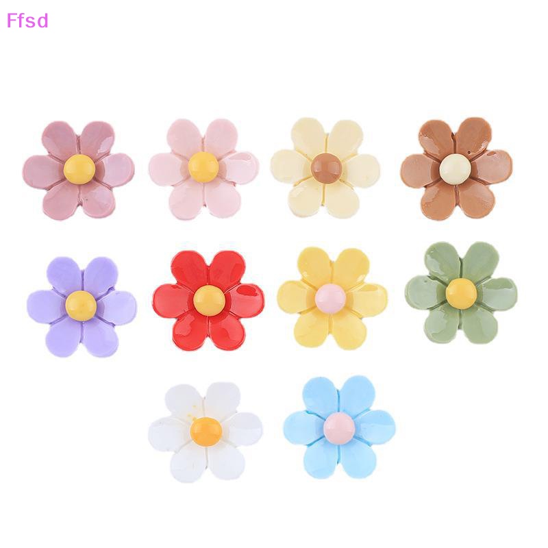 {Ffsd} Set 10 Phụ Kiện Kẹp Tóc Băng Keo Resin Hình Hoa Tươi Sáng DIY Cho Điện Thoại / Tủ Lạnh