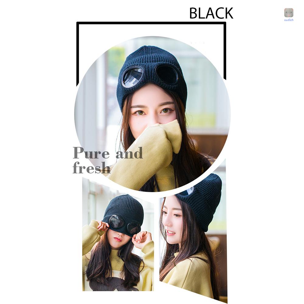 Mũ Beanie Dệt Kim Dày Dặn Co Giãn Giữ Ấm Mùa Đông Với Kính Lót Lông Có Thể Tháo Rời Cho Nam Nữ Hoạt Động Ngoà