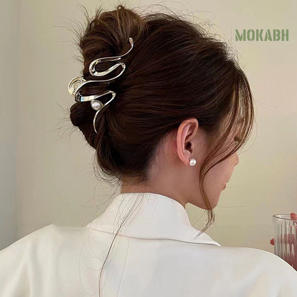 [Mok Abh] Kẹp Tóc Móng Vuốt Hình Gợn Sóng Màu Trơn Trang Trí Tóc Trơn Mượt Phong Cách Bland Thời Trang Cao Cấp Dành Cho Nữ