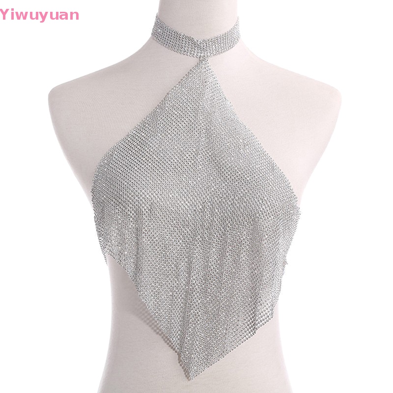 < Yiwuyuan > Áo Crop Top Nữ y2k Dây Xích Đeo Cơ Thể Đính Đá Đi Tiệc Tùng