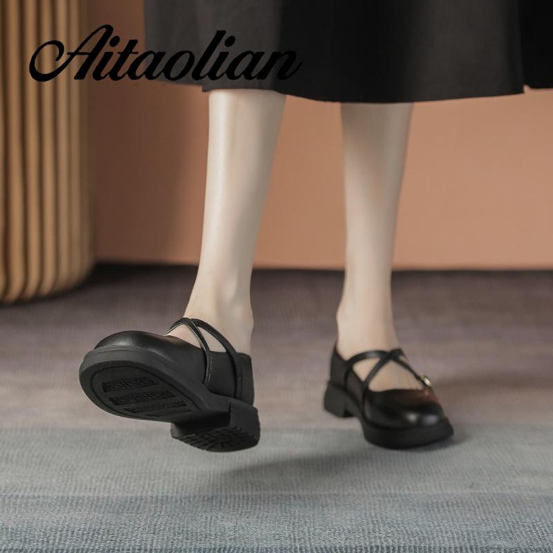 Giày Da Mũi Tròn 3cm Phong Cách lolita Đơn Giản Cho Nữ