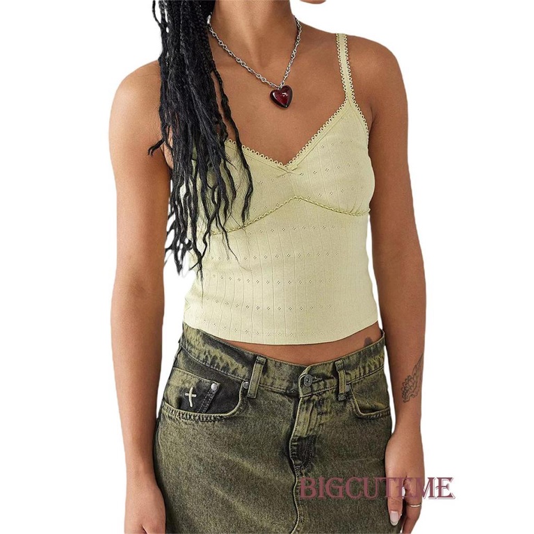 Áo Crop Top Hai Dây Jacquard Cổ Chữ V Thời Trang Mùa Hè Dành Cho Nữ