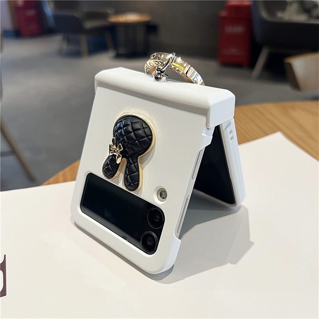 Ốp Điện Thoại Hình Thỏ / Gấu 3D Màu Đen Đính Kim Tuyến Lấp Lánh Cho Samsung Galaxy Z Flip 3 4 5G Z Flip3 Flip4 Zflip3