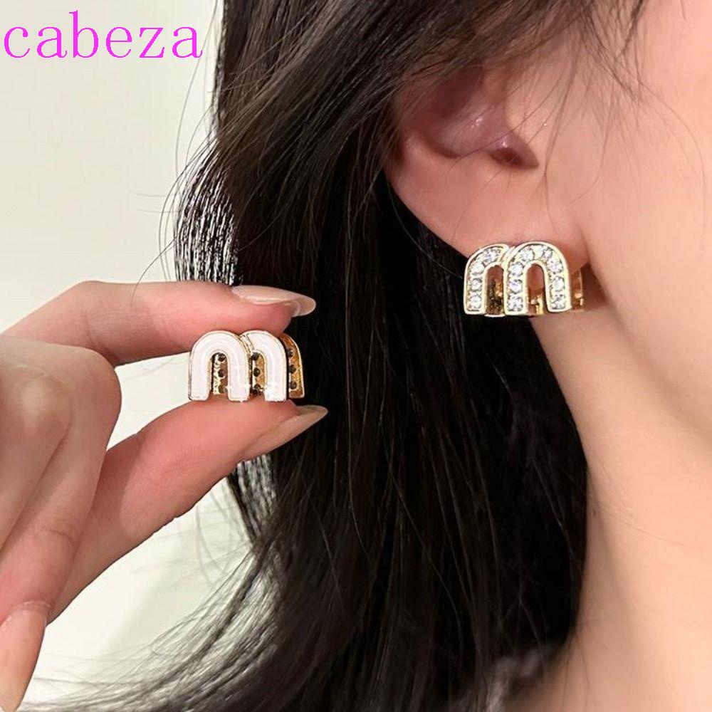 Bông Tai Hình Khối Chữ M Tráng Men Độc Đáo Phong Cách Vintage