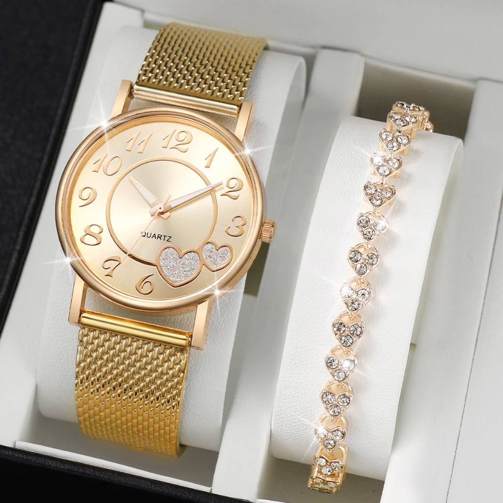 Đồng Hồ Nữ Dây Nhựa Mặt Trái Tim Vàng Thời Trang