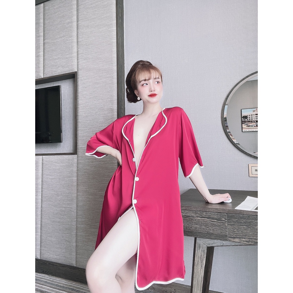 Đầm ngủ sơ mi lụa Latin cao cấp váy ngủ mặc nhà bigsize