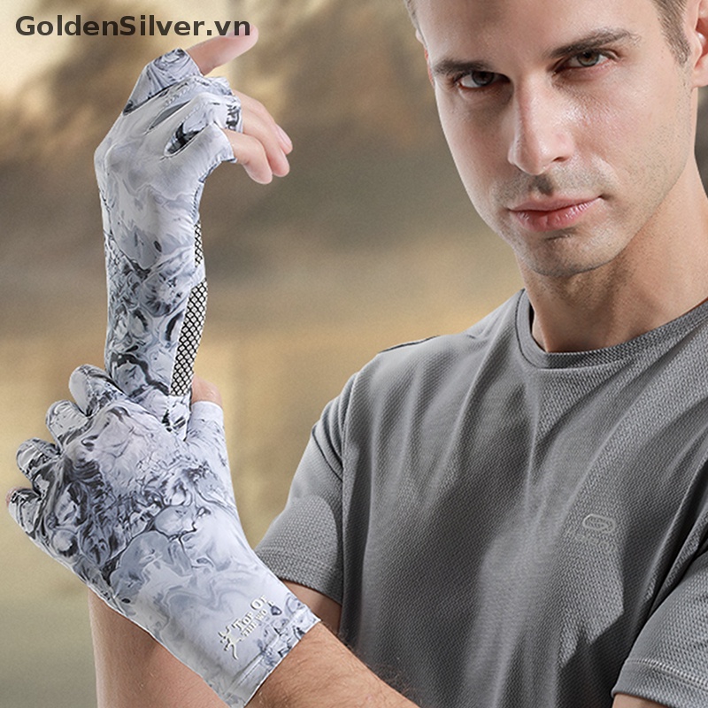 Găng Tay Thể Thao Nửa Ngón Màu Vàng Bạc Dùng Khi Câu Cá