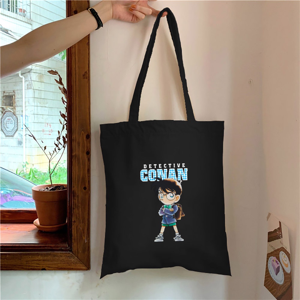 Detective Túi Xách canvas In Hình Thám Tử conan Màu Trắng Đen Tái Sử Dụng Linh Hoạt