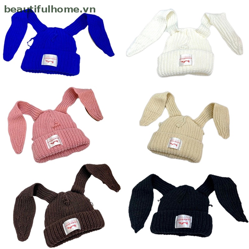 Mũ Len Beanie Dệt Kim Đính Tai Thỏ Tai Dài Dễ Thương Cho Nam Và Nữ