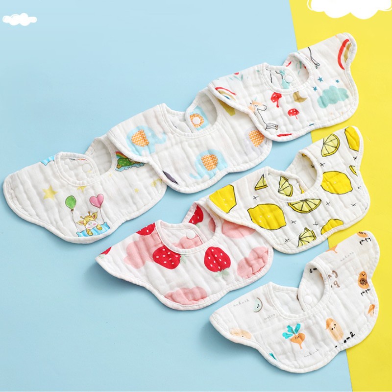 Yếm Ăn Vải cotton Sáu Lớp Dày Dặn Xoay 360 Độ Chuyên Dùng Cho Bé Sơ Sinh