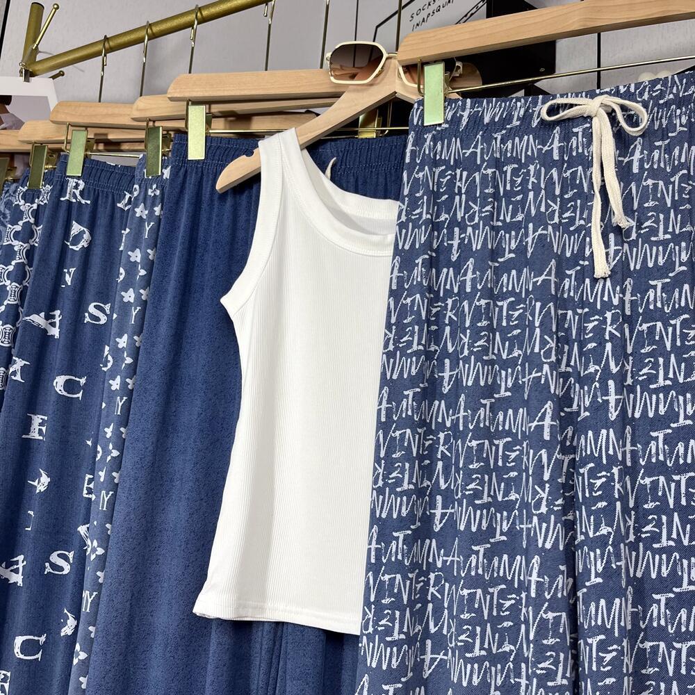 Quần ống rộng denim lụa băng cho nữ, thoáng mát vào mùa hè, cạp cao thẳng, ống rộng và mỏng, thời trang và giản