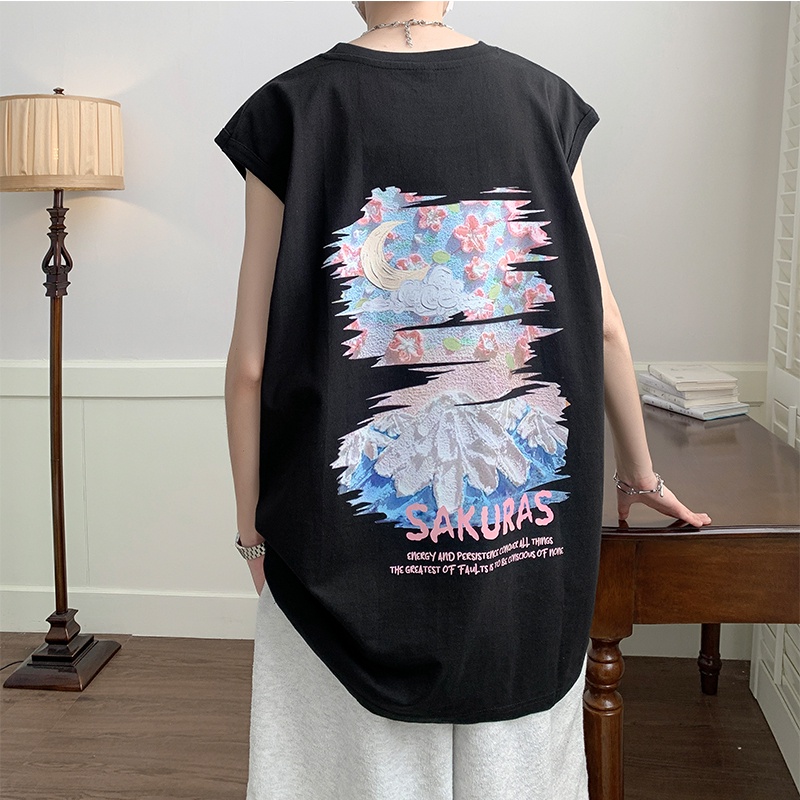 IFNICEFUTURE Net red Áo Thun cotton Không Tay Dáng Rộng In Hình Thời Trang Giản Dị Hàng Mới Bán Chạy Dành Cho Cặp Đôi
