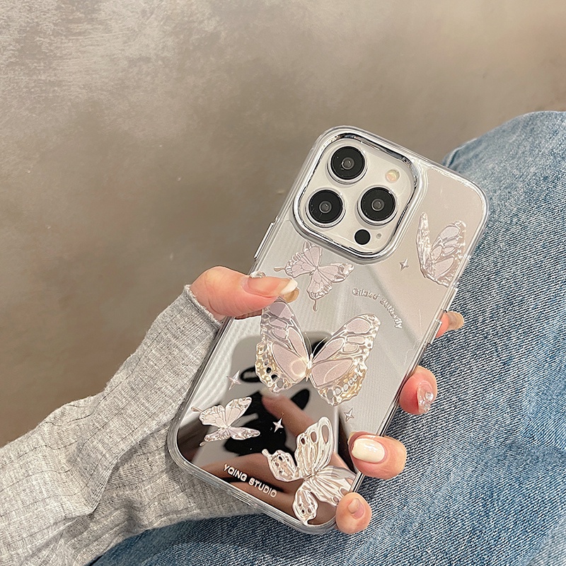 Ốp Điện Thoại Cứng Tráng Gương Mạ Điện Chống Sốc Chống Rơi Hình Bướm Cho iPhone 14 13 12 11 Pro Max 14 Plus