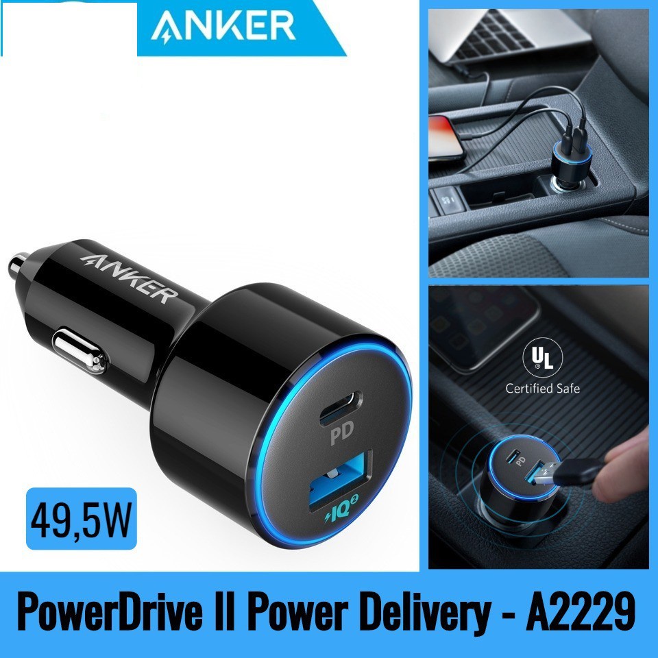 Tẩu Sạc Xe Hơi 2 Cổng Anker PowerDrive+ Speed 49.5W Tích Hợp Cổng USB Type-C / Power IQ 2.0 Power De