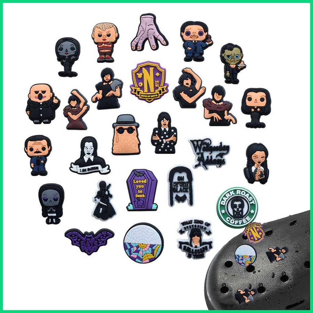 Wed Addams Set 26 Phụ Kiện Xăng đan Bằng PVC Trang Trí Guốc TV Series Peripheries Part Jinwvn Cho Nam Và Nữ