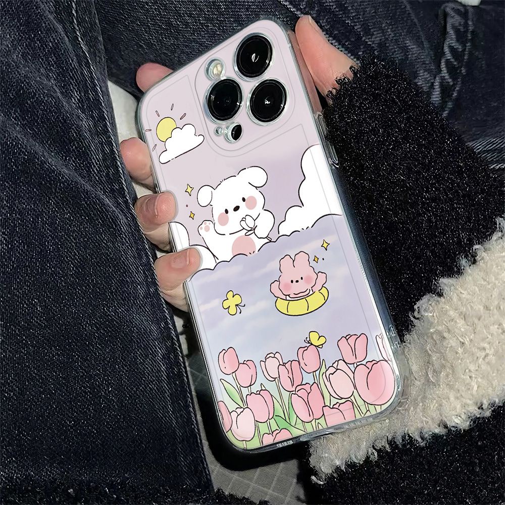 ✅Ốp Điện Thoại Mềm Chống Sốc Hình Hoa Tulip Và Thỏ Cho Iphone 6In 78 14pro11iPhone12 13