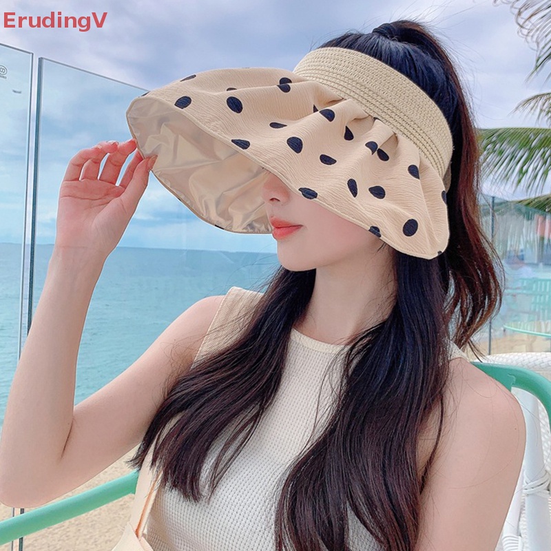 Mũ Vành Rộng Chống Nắng / Tia UV Họa Tiết Chấm Bi Có Thể Gập Lại Dành Cho Nữ