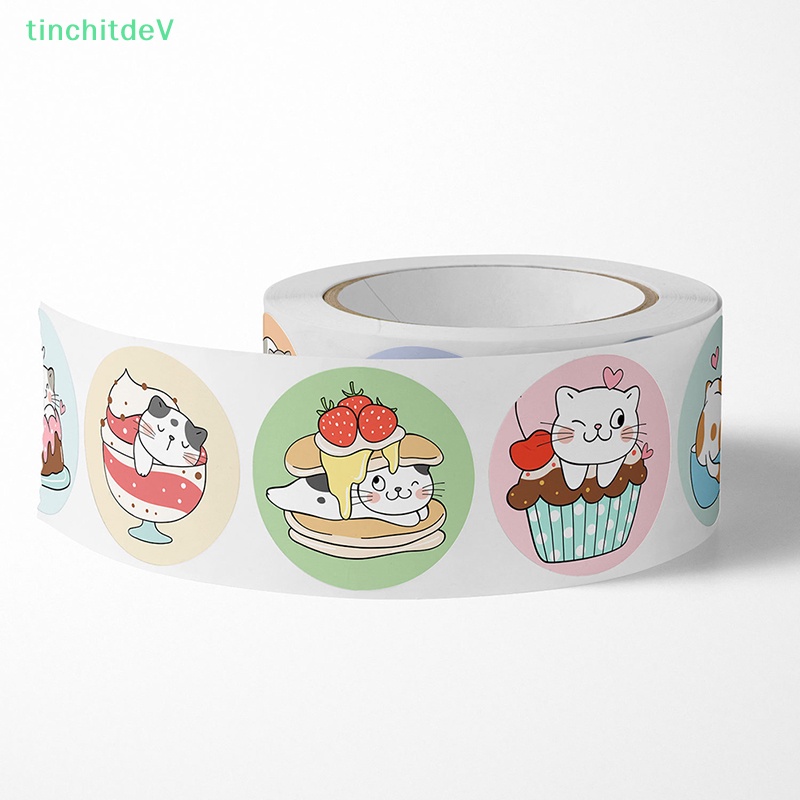 Set 500 Miếng Dán Hình Tròn In Hình Mèo Hoạt Hình Trang Trí Đa Ứng Dụng