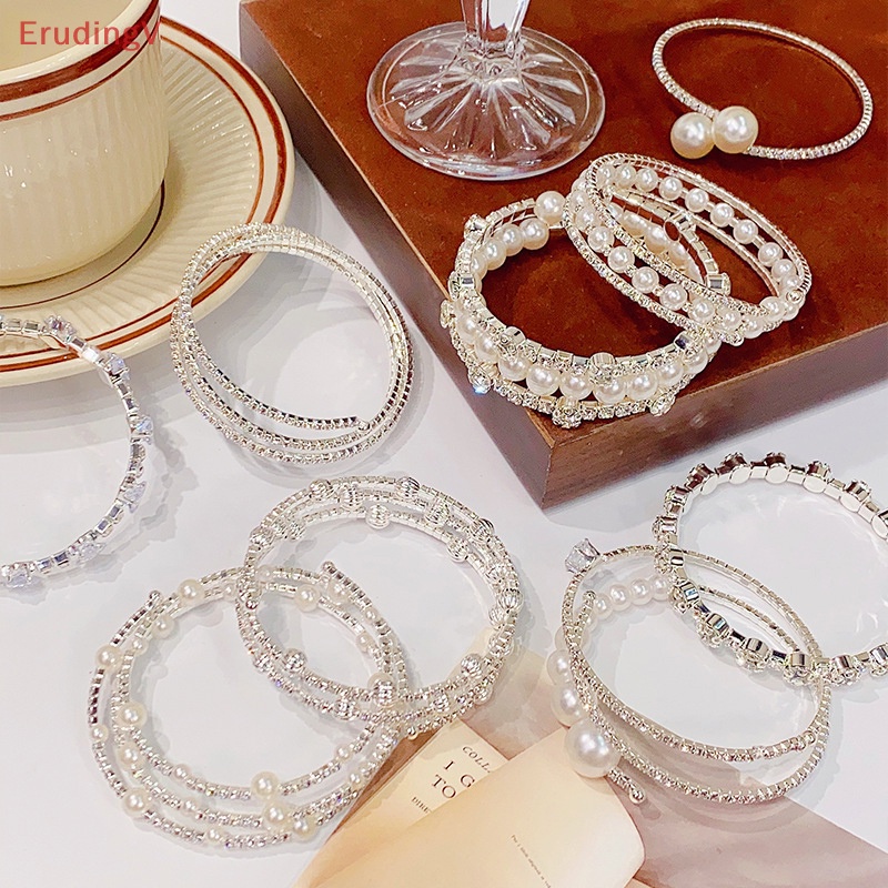 [ErudingV] Vòng Tay Ngọc Trai Giả Pha Lê Nhiều Lớp Co Giãn Trang Sức Cô Dâu [Mới]