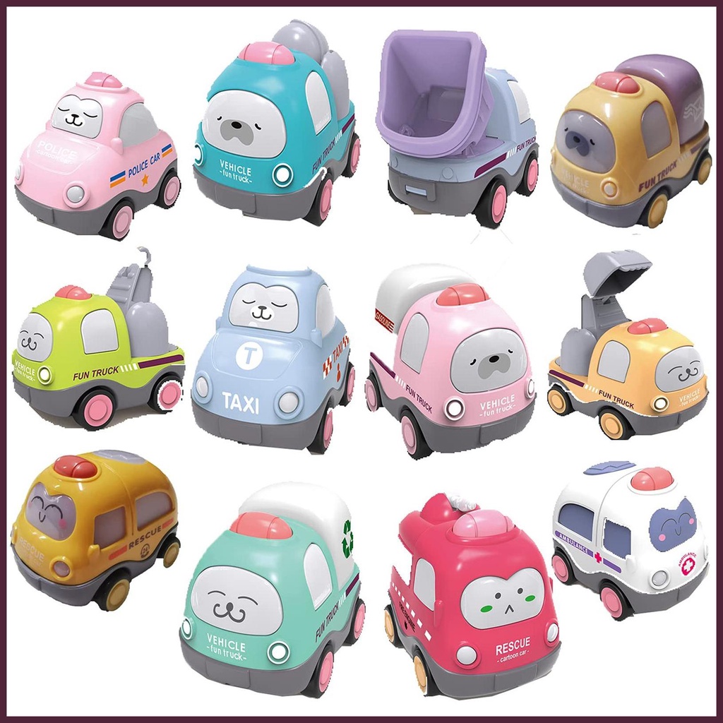 Bộ 12 Xe Đẩy Và Go Đồ Chơi Ma Sát Họa Tiết Hoạt Hình Dễ Thương Cho Bé Trai Và Gái
