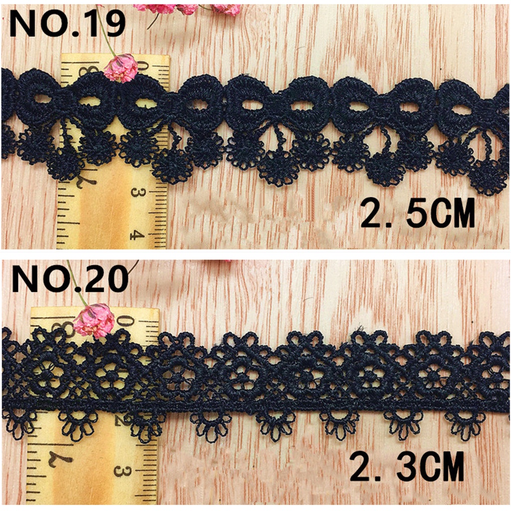 Cuộn Dây Ruy Băng Thêu Ren Hoa Màu Trắng Đen Dài 1 Yard Dùng Trang Trí Đầm DIY