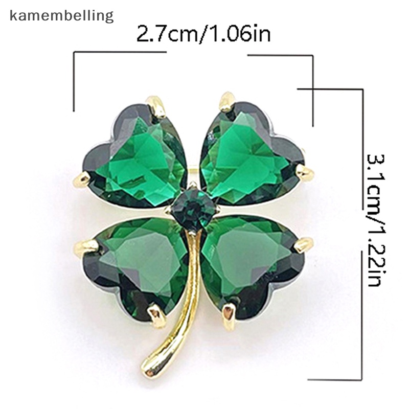 Ghim Cài Áo Hình Cỏ Bốn Lá May Mắn Màu Ngọc Lục Bảo Phong Cách Pháp Cổ Điển Dành Cho Nữ