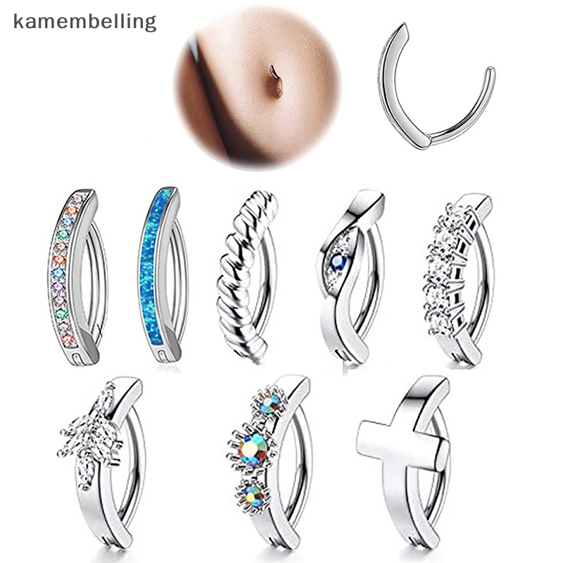 Kamembelling Khuyên Rốn Dạng Thanh Tạ Cong Đính Đá Zircon Nhiều Màu Sắc Cho Nữ EN