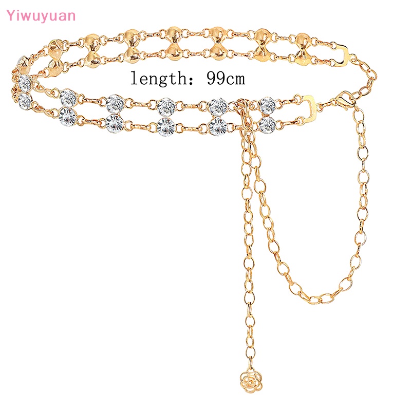 < Yiwuyuan > Thắt Lưng Dây Xích Kim Loại Hai Lớp Đính Kim Cương Pha Lê Sáng Tạo Thời Trang Đa Năng Dành Cho Nữ Mới