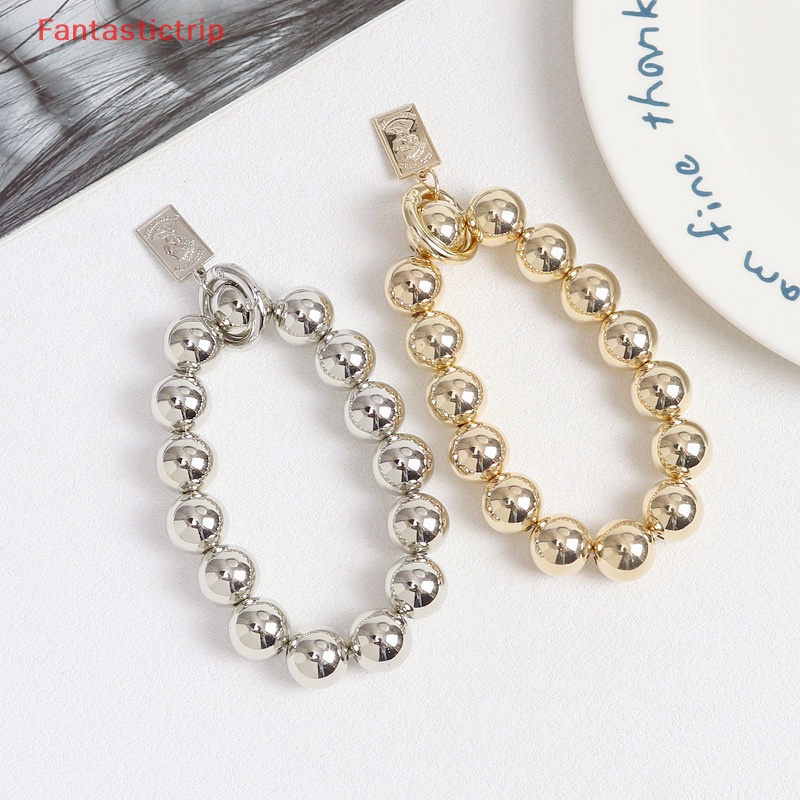 [Fantastictrip] Phụ Kiện Móc Chìa Khóa / Điện Thoại Chuỗi Hạt Tròn Màu Bạc Thời Trang Mới